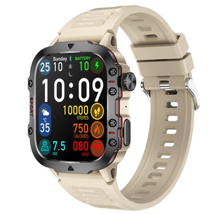 1.96-Inch Smart Watch with Heart Rate Monitor Voice Assistant and 100+ Sports Modes-Khaki