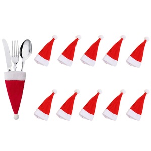 10pcs Christmas Santa Hats Silverware Holders Mini Tableware Knife Fork Spoon Storage Bag for Christmas Dinner