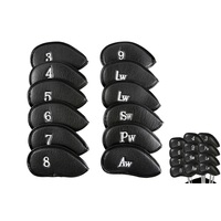 12Pcs Golf Iron Head Covers Set PU Leather Headcover for Callaway Ping Taylormade-Black