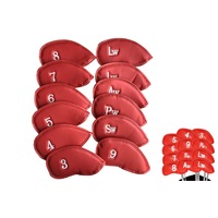 12Pcs Golf Iron Head Covers Set PU Leather Headcover for Callaway Ping Taylormade-Red
