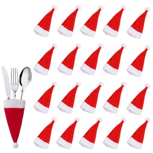 20pcs Christmas Santa Hats Silverware Holders Mini Tableware Knife Fork Spoon Storage Bag for Christmas Dinner
