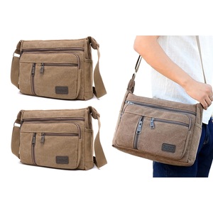 2pcs Canvas Messenger Bag Men's Sling Bag Cross Body Bag Shoulder Bag for Travel-Coffee