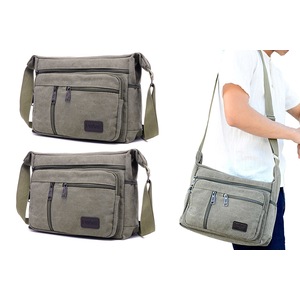 2pcs Canvas Messenger Bag Men's Sling Bag Cross Body Bag Shoulder Bag for Travel-Green