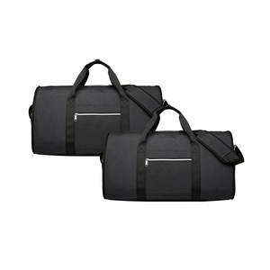 2Pcs Carry on Garment Bag Convertible Travel Duffel Suit Bag with Shoe Compartment Dress Suitcase Suit Travel Bags for Business Trips-Black