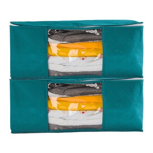 2Pcs Clothes Quilt Blanket Storage Bag Fabric Foldable Home Organizer Zipper Box Bag(Blue)