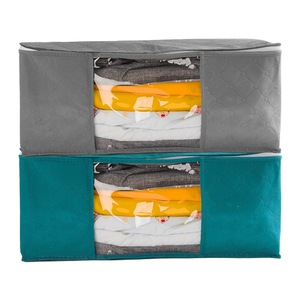 2Pcs Clothes Quilt Blanket Storage Bag Fabric Foldable Home Organizer Zipper Box Bag(Blue and Grey)