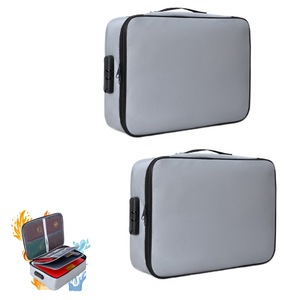 2PCS Document Bag Document Organizer with Lock Home Office Travel Safe Holder Portable File Storage Box-Grey