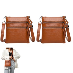 2pcs Mobile Phone Bag Multi Zipper Pocket Cross Body Bag with Detachable Strap-Brown