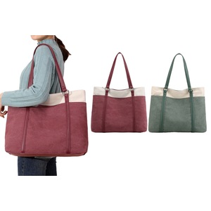 2Pcs Women Laptop Tote Bag Canvas Handbag Purse Shoulder Bag 15.6 Inch Handbag Purse-Green and Red
