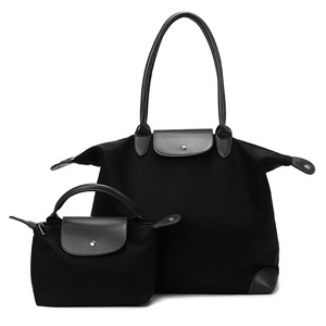 2Pcs Women's Tote Bag Set Featuring a Large Bag and a Matching Same Storage Bag-Black