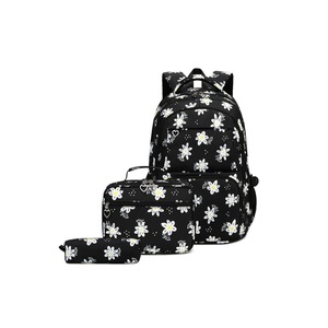 3Pcs Daisy Backpack for Students Bookbag with Lunch Box School Bag Set Flower Printed Backpack Set School Daypack-Black