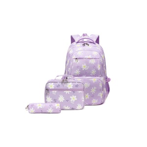 3Pcs Daisy Backpack for Students Bookbag with Lunch Box School Bag Set Flower Printed Backpack Set School Daypack-Purple
