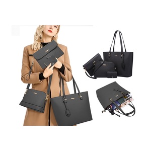 4Pcs Women Handbags Card Holder Fashion Shoulder Bag Satchel Purse Set Tote Bag-Black