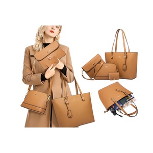 4Pcs Women Handbags Card Holder Fashion Shoulder Bag Satchel Purse Set Tote Bag-Brown