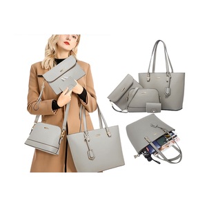 4Pcs Women Handbags Card Holder Fashion Shoulder Bag Satchel Purse Set Tote Bag-Gray
