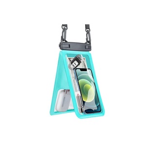 9.5 inch Double Space Water-Resistant Phone Pouch with Lanyard Underwater Seal Case Dry Bag-Cyan