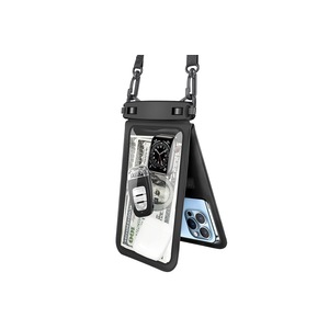 9.5 inch Double Space Water-Resistant Phone Pouch with Lanyard Underwater Seal Case Dry Bag-Black