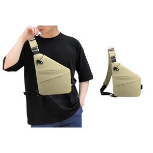 Anti-Theft Crossbody Bag Multi-pocket Chest Sling Shoulder Bag-Left Shoulder, Khaki