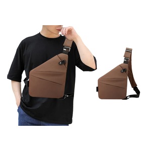 Anti-Theft Crossbody Bag Multi-pocket Chest Sling Shoulder Bag-Right Shoulder, Coffee