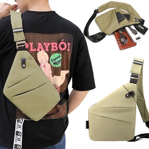 Anti-Theft Multi-pocket Chest Sling Crossbody Shoulder Bag-Right Shoulder, Khaki