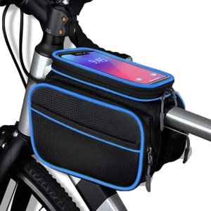Bike Frame Bag Waterproof Top Tube Bike Bag Cycling Accessories Bike Pouch Touch Screen Bike Cell Phone Bag-Blue