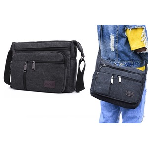 Canvas Messenger Bag Men's Sling Bag Cross Body Bag Shoulder Bag for Travel-Black