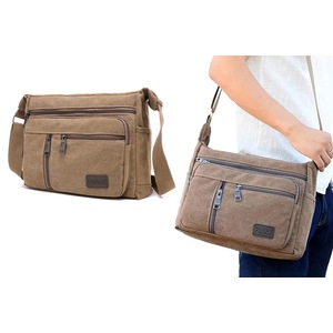 Canvas Messenger Bag Men's Sling Bag Cross Body Bag Shoulder Bag for Travel-Coffee