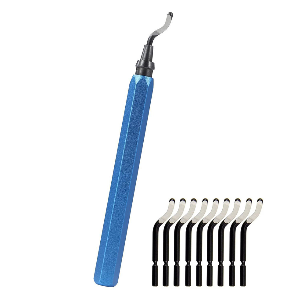 Deburring Tool Set With 10 High-Speed Steel Blades - Hand Tool For Removing Burrs From Metal, Plastic, PVC & 3D Prints (Black Handle)
