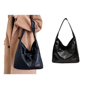 Faux Leather Tote Bag Women Shoulder Bag Handbag Travel Purse-Black