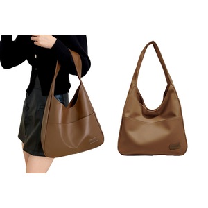 Faux Leather Tote Bag Women Shoulder Bag Handbag Travel Purse-Brown