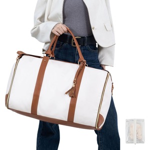 Foldable Travel Bag Garment Duffle Bag Large Capacity Folding Duffel Bag with Mini Pocket-White