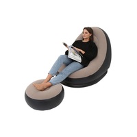 Inflatable Sofa Couch And Footrest Set Flocked Lounge Chair With Ottoman-Coffee