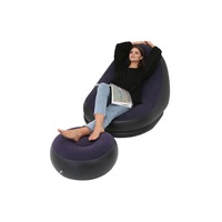 Inflatable Sofa Couch And Footrest Set Flocked Lounge Chair With Ottoman-Purple