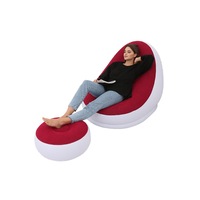 Inflatable Sofa Couch And Footrest Set Flocked Lounge Chair With Ottoman-Red