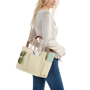 Large Canvas Tote Bag Crossbody Purse Handbag Laptop Work Bags For Women-Beige