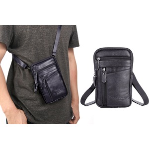 Leather Phone Pouch Belt Bag Crossbody Waist Pack For Men-Black