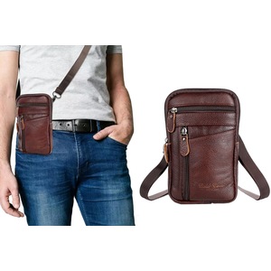 Leather Phone Pouch Belt Bag Crossbody Waist Pack For Men-Coffee