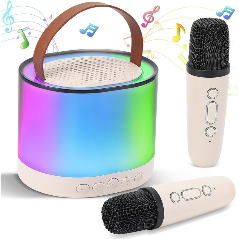 Buy Mini Portable Bluetooth Speaker with 2 Wireless Microphones and LED