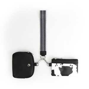 Mini Zip Around Dual Pouch Wristlet With Strap Wristlet Keychain Wallet Coin Purse-Style 1