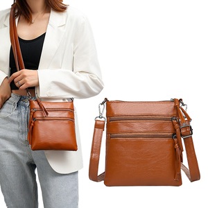 Mobile Phone Bag Multi Zipper Pocket Cross Body Bag with Detachable Strap-Brown