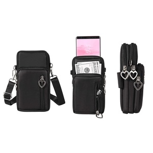 Nylon Phone Multi-Pocket Crossbody Bag(Black)