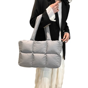 Puffer Tote Bag Large Quilted Puffy Handbag Lightweight Satchel Purse -Grey