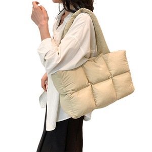 Puffer Tote Bag Large Quilted Puffy Handbag Lightweight Satchel Purse -Khaki