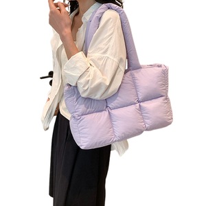 Puffer Tote Bag Large Quilted Puffy Handbag Lightweight Satchel Purse -Purple
