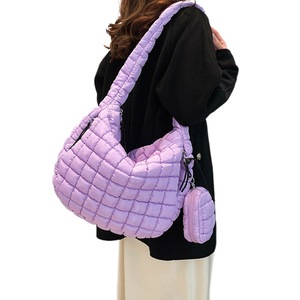 Puffer Tote Bag Quilted Puffy Crossbody Carryall Handbag-Purple
