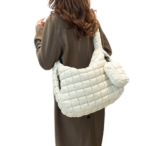 Puffer Tote Bag Quilted Puffy Crossbody Carryall Handbag-White