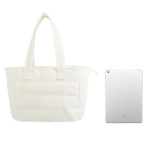 Puffer Tote Bag Quilted Puffy Handbag Lightweight Satchel Bag-Beige