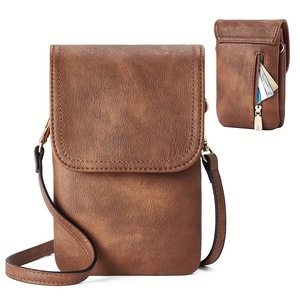 Small Crossbody Bags PU Leather Women Pouch Bag Cell Phone Bag Crossbody Purse Wallet-Brown