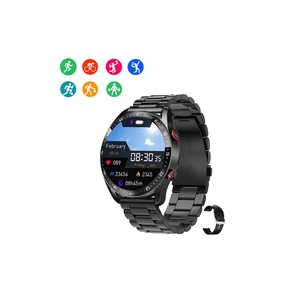 Smart Sport Watch ECG Sleep Activity Monitoring Fitness Tracker-Steel Strap, Black