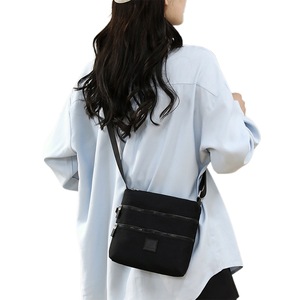 Three-Pocket Splash-Proof Nylon Crossbody Bag-Black